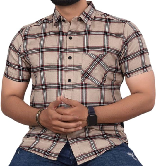 Men Regular Fit Checkered Spread Collar Casual Shirt