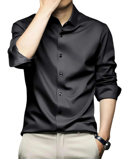 IndoPrimo Men's Stylish Solid Satin Casual Shirt