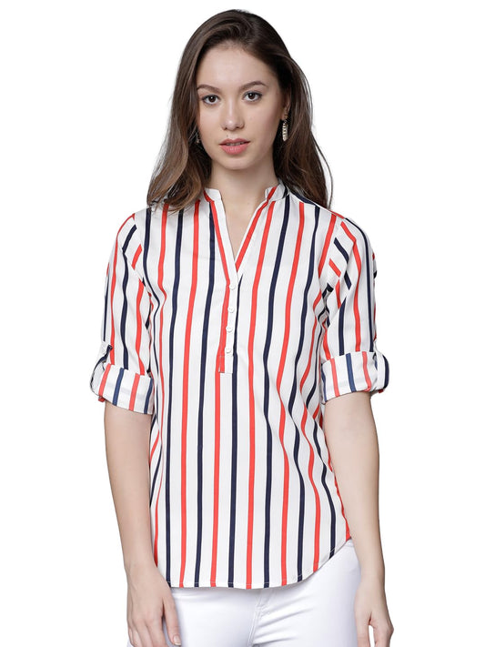 Tokyo Talkies Women's Colorful Striped Shirt-Style Top | Colorful Accents with A Relaxed Yet Structured Fit for A Fresh Look | Tops for Woman | Women Tops | Stylish Top