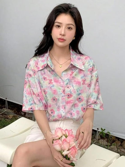 GRECIILOOKS Oversized Shirt for Women – Korean Casual Short Sleeve Loose Fit Top | Plus Size Summer Wear for Girls & Women