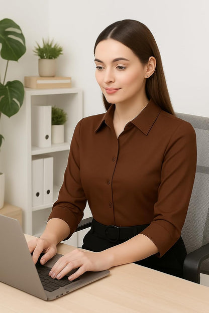 PRIASE B Women's Formal Shirt – 3/4 Sleeve Slim Fit Solid
