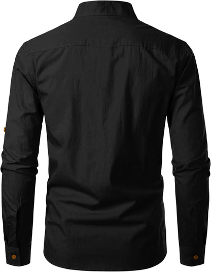 Zombom Men's Cotton Blend Mandarin Collar Self