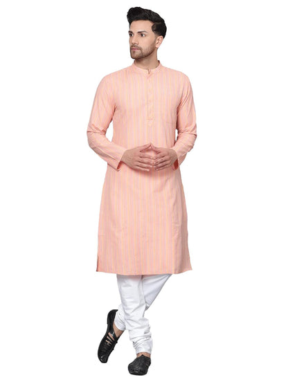 CHIKAN Men's Cotton Regular Striped Knee Lenght Kurta