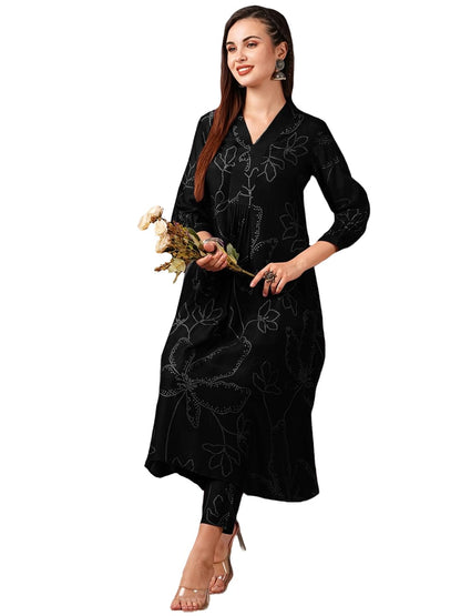 Women's Rayon Viscose Printed A-Line Kurta with Pant