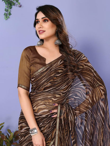 Women's Lace & Printed Chiffon Saree