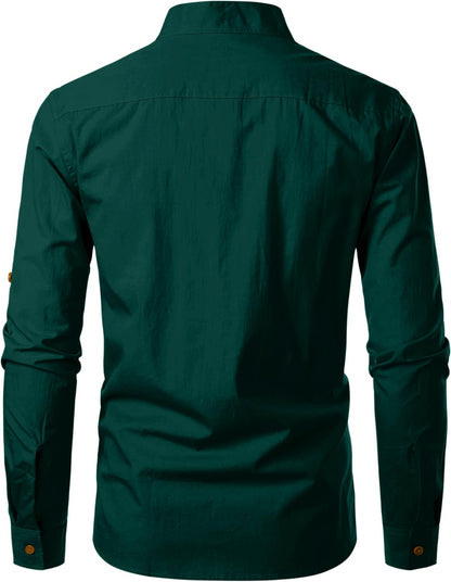 Zombom Men's Cotton Blend Mandarin Collar Self