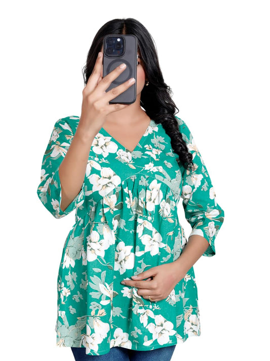 Lamenda Fashions Women's Floral Print Peplum Top, V-Neck, 3/4 Sleeves Top