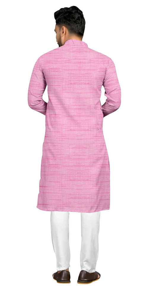 Mens Cotton Blend Full Sleeves Solid Casual Long Kurta