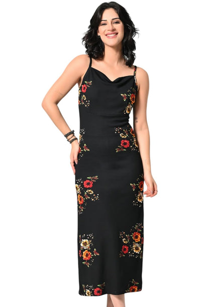 SAKSHI TRADER Women's Elegant Black Bodycon Midi Dress