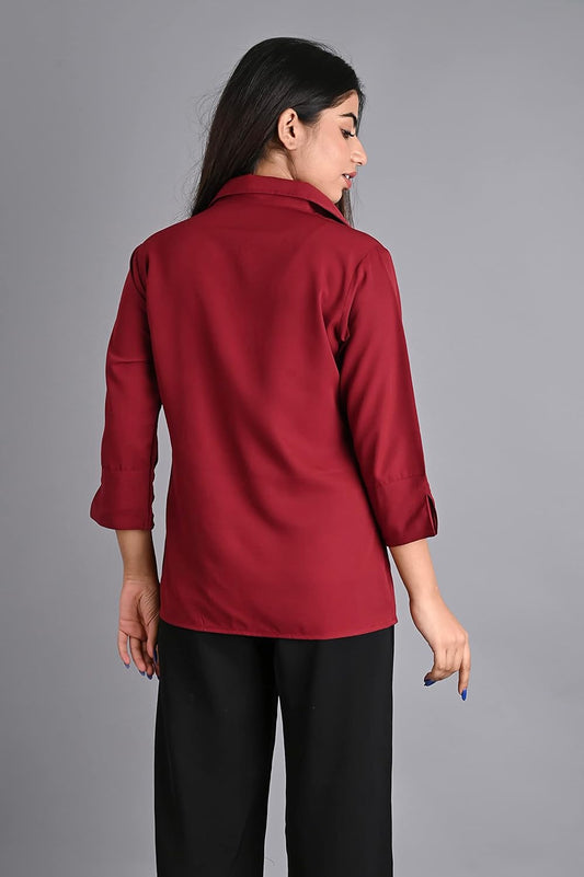 GM SARA Women's Polyester Stylish Regular Fit Button Down Plain Solid Formal Casual Shirts for Women Office Wear