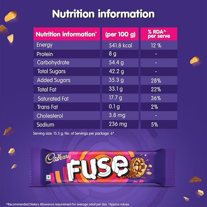 Cadbury Fuse Peanut & Caramel filled Mini Treats Chocolate Bars, 93 g