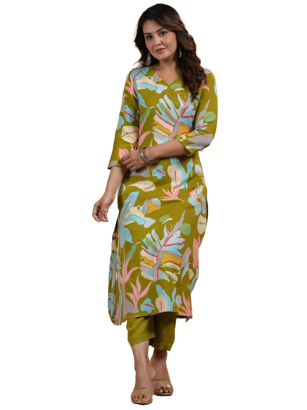 ANNI DESIGNER Women's Chanderi Straight Printed