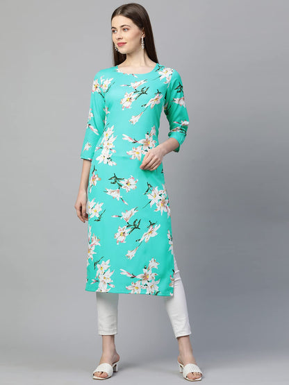 GoSriKi Women's Crepe Printed Straight Kurta