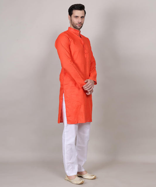 Men's Cotton Kurta, Mandarin Collar, Long Sleeve