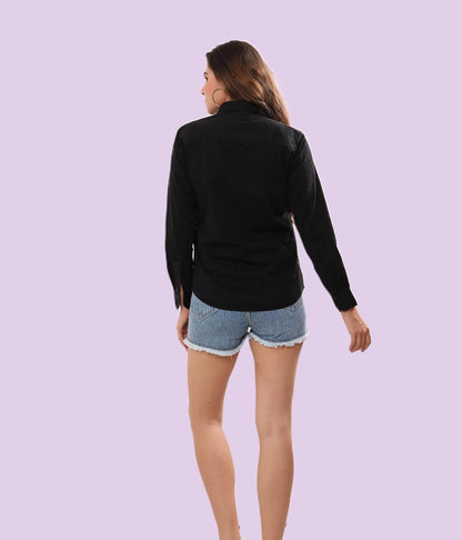 THIRD QUADRANT Black Oversized Shirts for Women