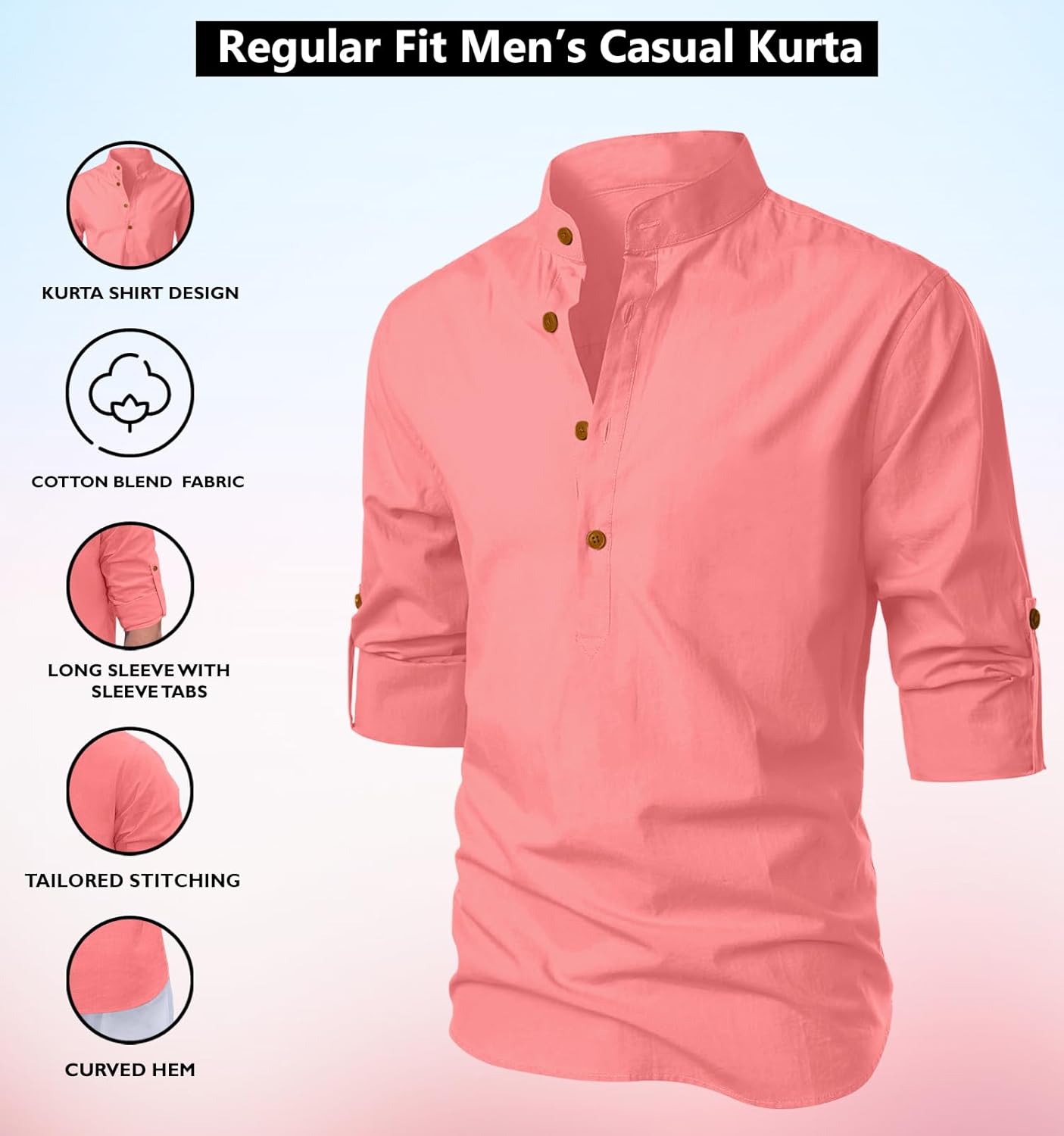 Zombom Men's Cotton Blend Mandarin Collar Self