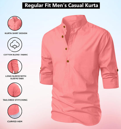 Zombom Men's Cotton Blend Mandarin Collar Self