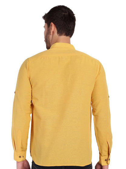 KNIGHT VICTORY Men Solid Cotton Linen Straight Kurta