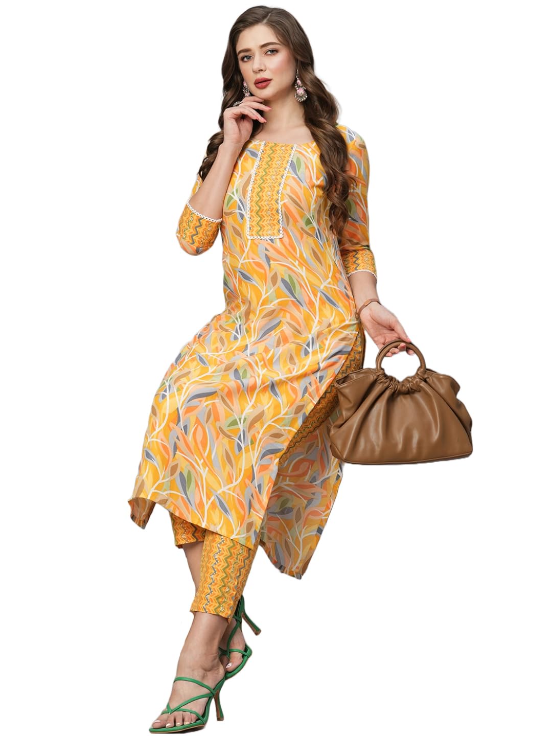 GoSriKi Women's Cotton Blend Floral Straight