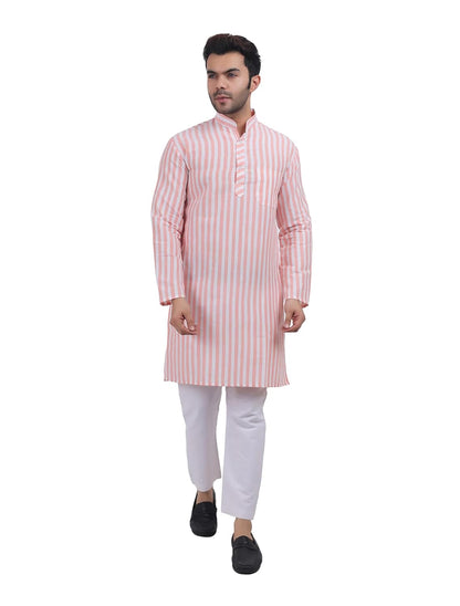 A F COLLECTION STORE Men's Khadi Cotton Striped Casual Long Kurta | Long Sleeves for Men | Regular Fit Cotton Stripedd Long Kurta
