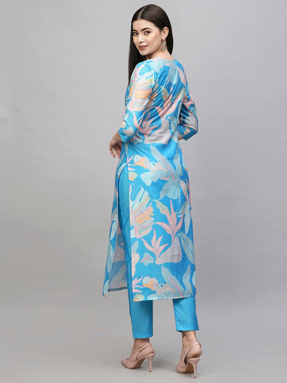 ANNI DESIGNER Women's Chanderi Straight Printed