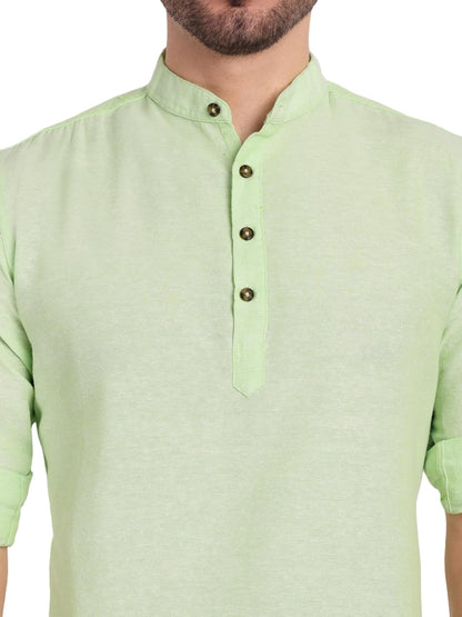 KNIGHT VICTORY Men Solid Cotton Linen Straight Kurta