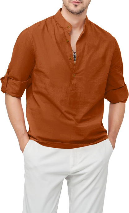 Zombom Men's Cotton Blend Mandarin Collar Self