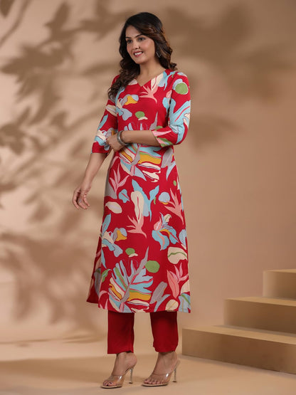 ANNI DESIGNER Women's Chanderi Straight Printed