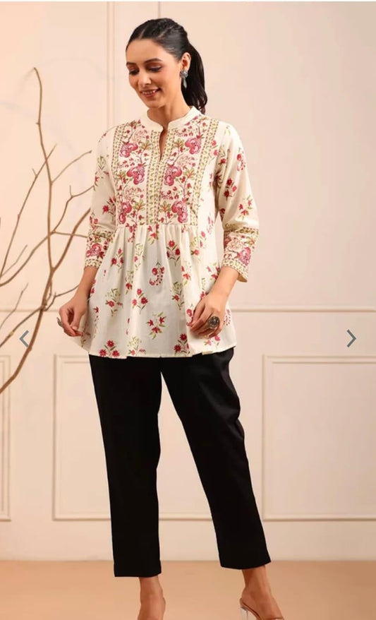 Womens Cotton Printed Anarkali Short Top Kurti