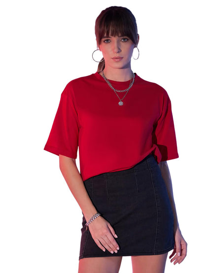 Boxy Fit Drop Shoulder Baggy Fit Cropped Tshirts Cotton Solid Loose Fit Round Neck Women Short T-Shirt