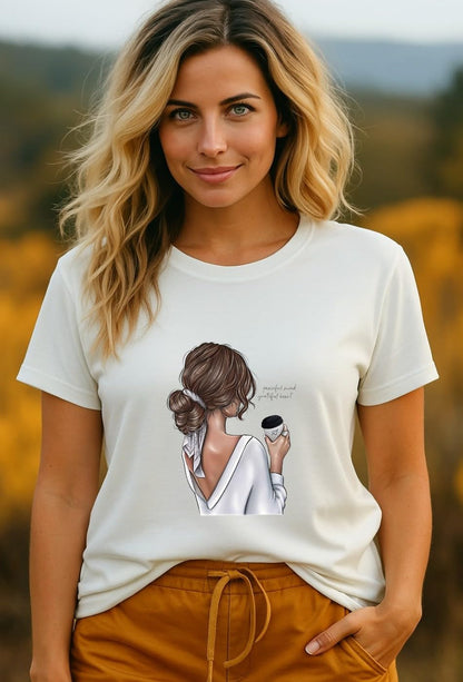 Adixus Women's Bee Happy Graphic Print T-Shirt, White, Crew Neck, Polyester