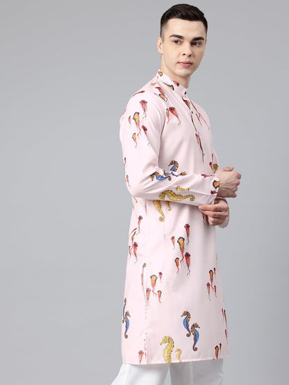 Luxrio Printed Kurta for Men Cotton Blend Linen Abstract