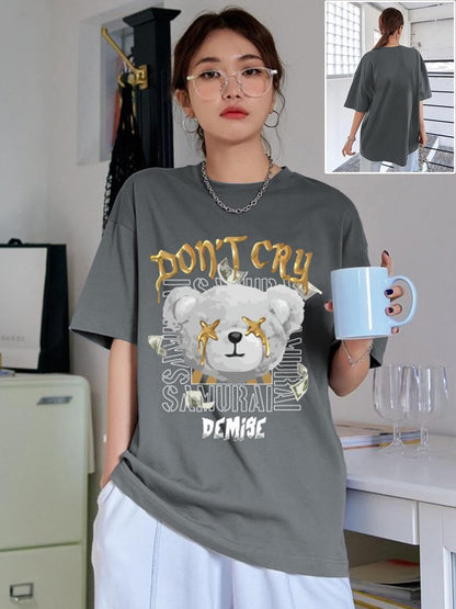 CHKOKKO Women's Polyester Oversized Fit Oversized Round Neck Drop Shoulder Printed T-Shirt