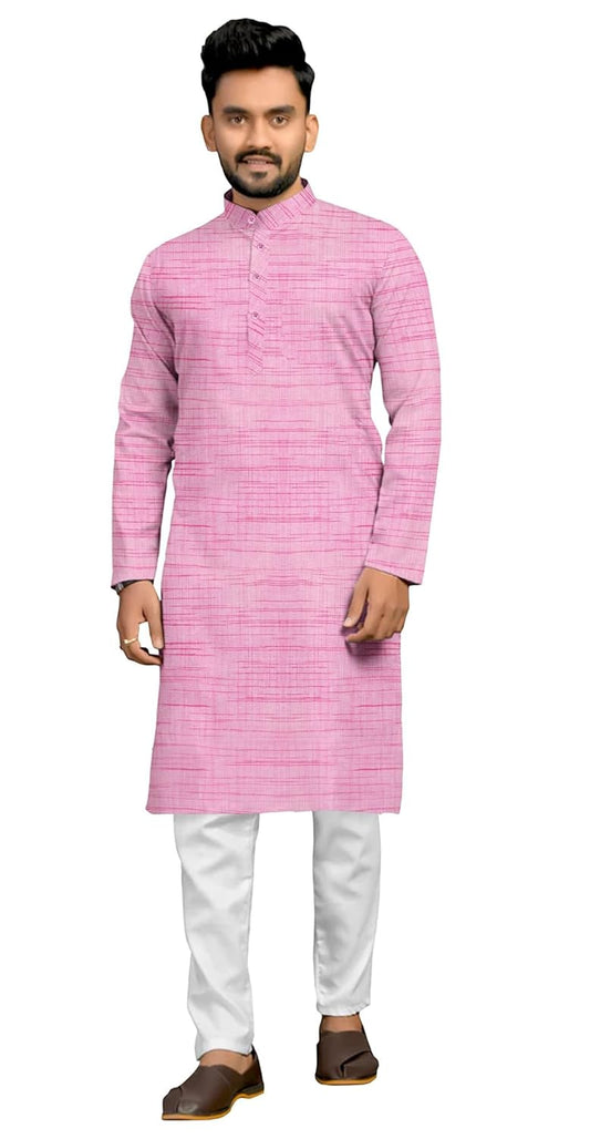 Mens Cotton Blend Full Sleeves Solid Casual Long Kurta