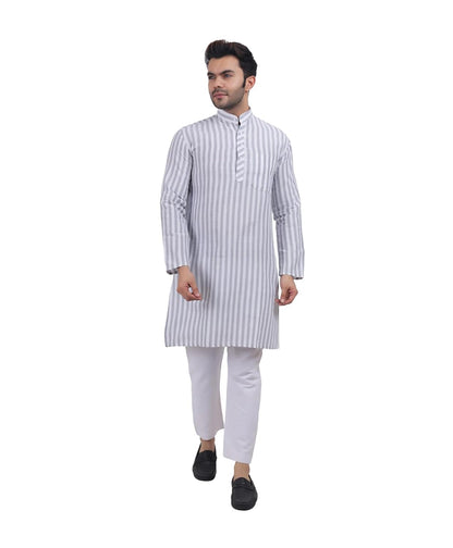 A F COLLECTION STORE Men's Khadi Cotton Striped Casual Long Kurta | Long Sleeves for Men | Regular Fit Cotton Stripedd Long Kurta