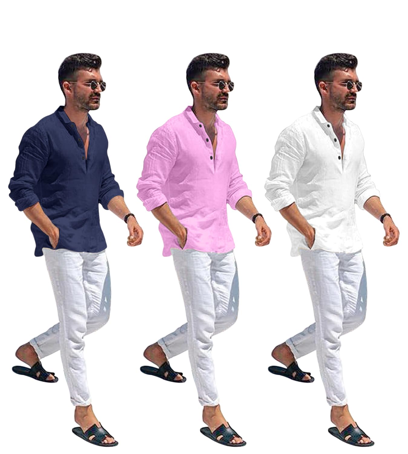 Men Solid Cotton Blend Straight Kurta Shirt Pack of 2