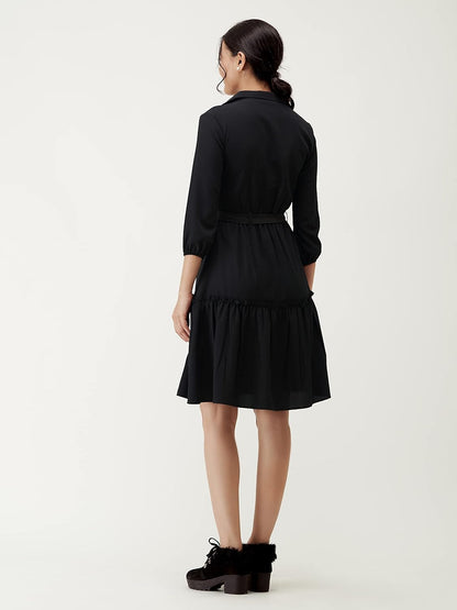 AASK Women Peplum Gathared Stylish Dress with Belt