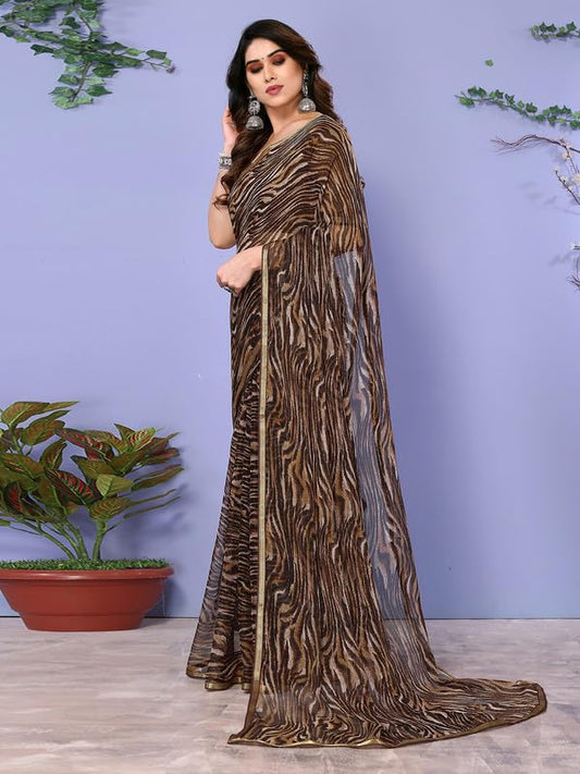 Women's Lace & Printed Chiffon Saree