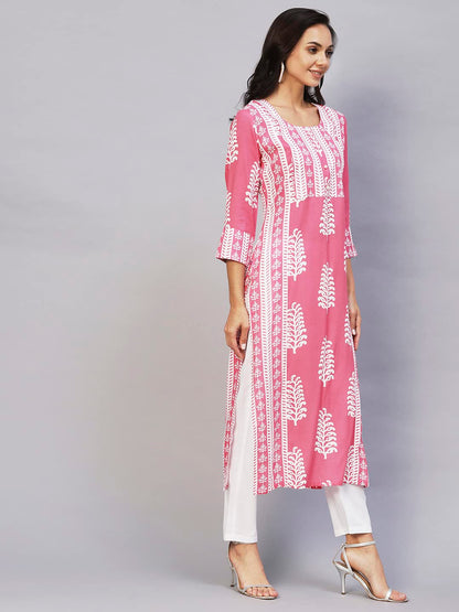 GoSriKi Women's Rayon Printed Straight Kurta