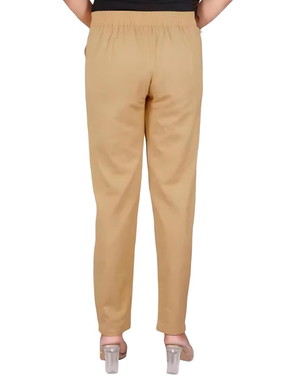 Women's Cotton Relaxed Fit Trousers, Plain Pattern