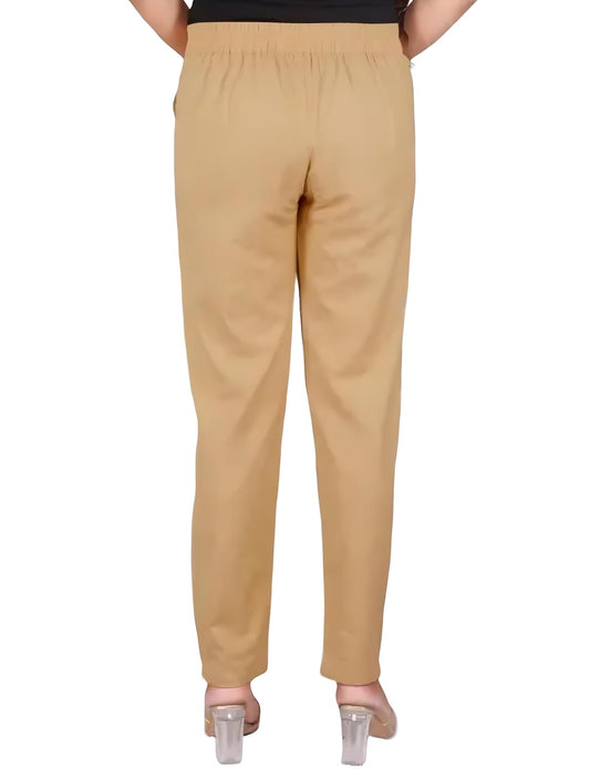 Women's Cotton Relaxed Fit Trousers, Plain Pattern