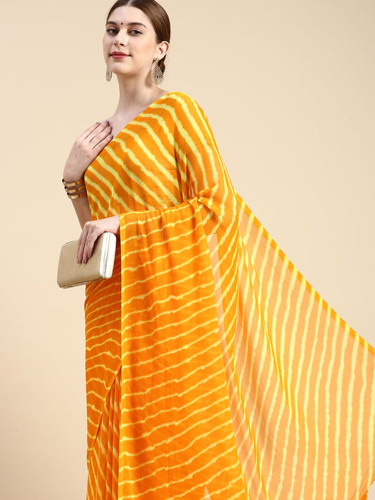 Women's Chiffon Lehriya Printed Saree Without Blouse