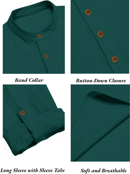 Zombom Men's Cotton Blend Mandarin Collar Self