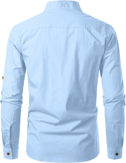 Zombom Men's Cotton Blend Mandarin Collar Self