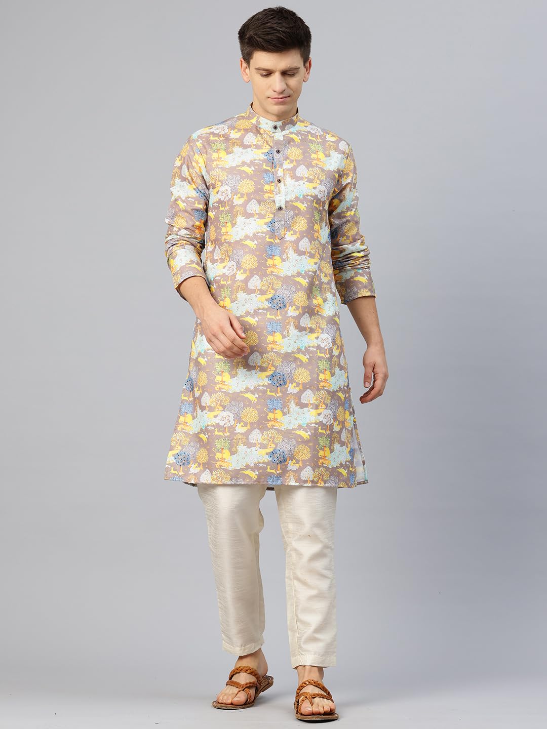 Luxrio Printed Kurta for Men Cotton Blend Linen Abstract