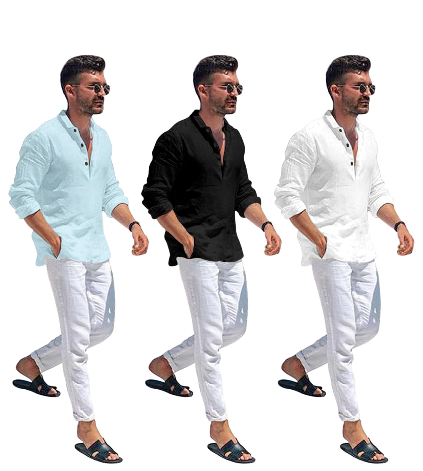 Men Solid Cotton Blend Straight Kurta Shirt Pack of 2