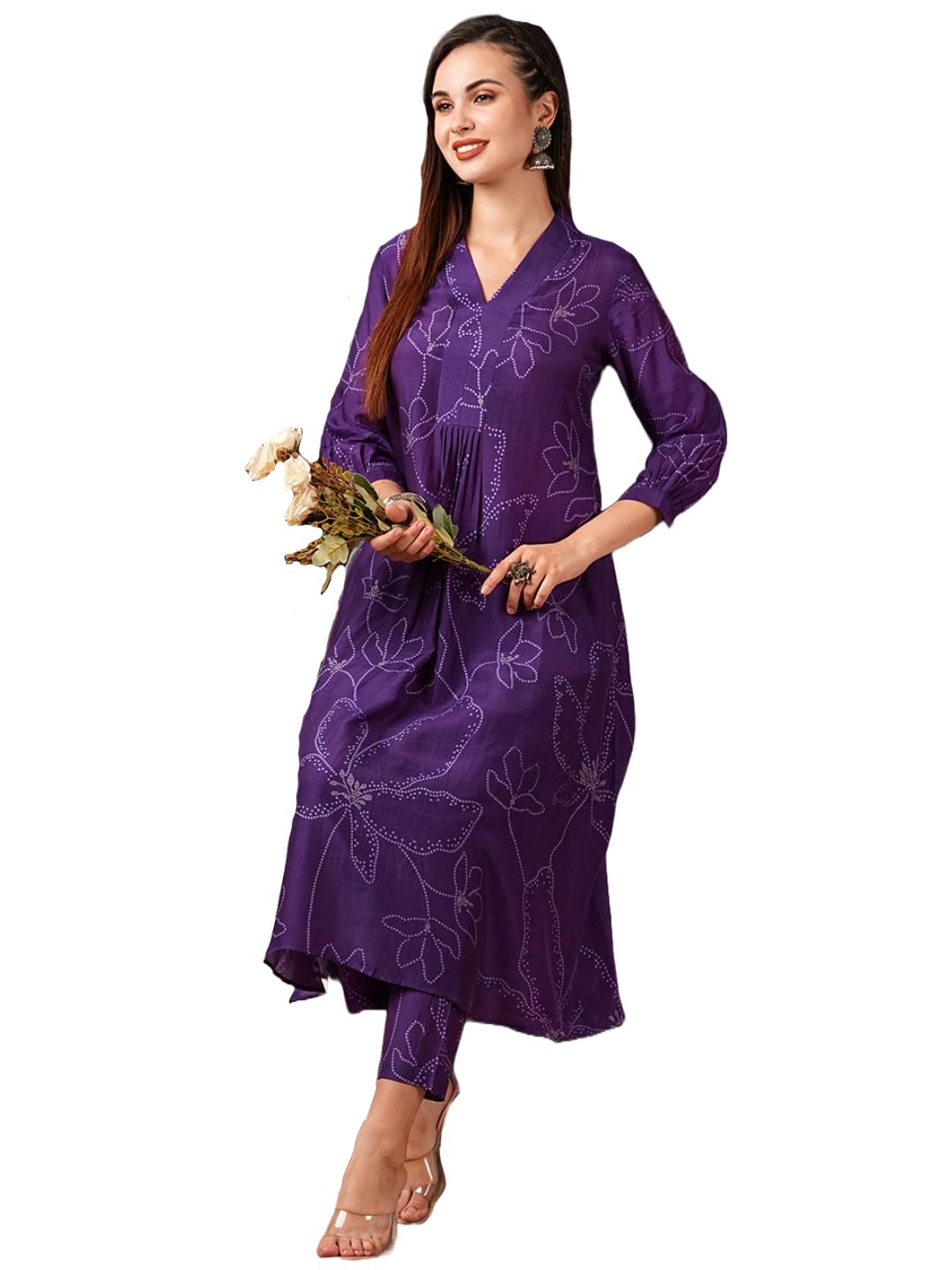 Women's Rayon Viscose Printed A-Line Kurta with Pant