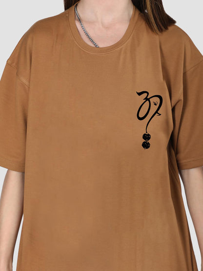 CHKOKKO Women's Polyester Oversized Fit Oversized Round Neck Drop Shoulder Printed T-Shirt