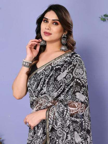 Women's Lace & Printed Chiffon Saree