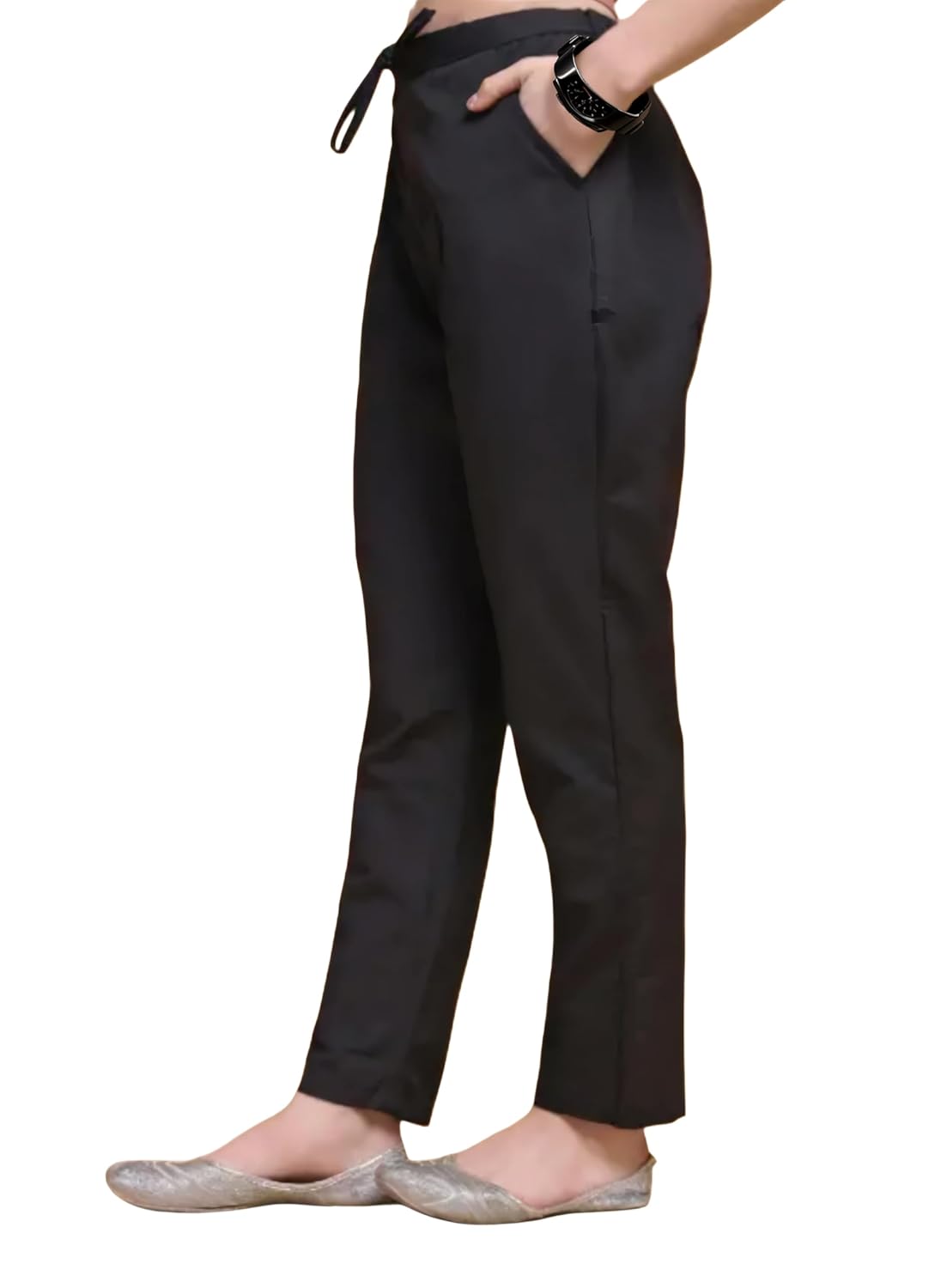 Women's Cotton Relaxed Fit Trousers, Plain Pattern